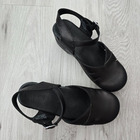 Dansko | 'Marcelle' black leather Mary Jane platform boho clogs shoes | WMS 9 - Picture 2 of 11